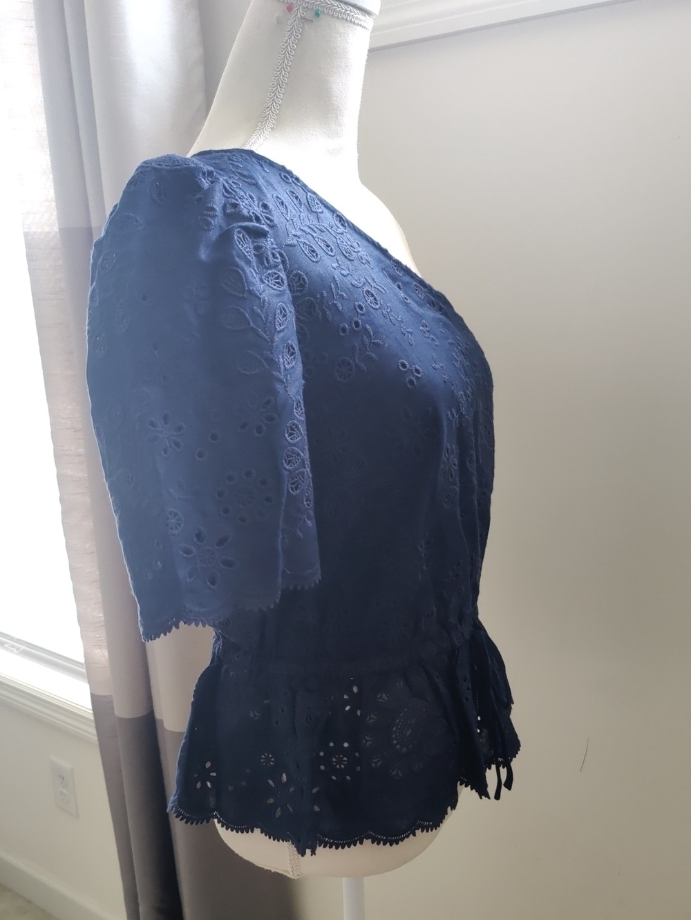New!Polo Ralph Lauren Broderie Anglaise Navy One-Shoulder Eyelet Peplum Top Y2K - Picture 9 of 15